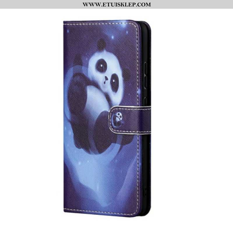 Skórzany Futerał do Xiaomi Redmi Note 10 5G z Łańcuch Panda Space Ze Smyczą